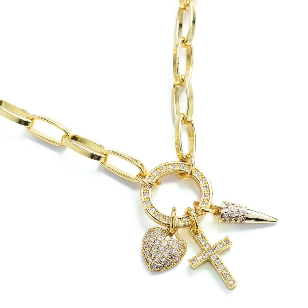 Cross + Heart + Point Statement Necklace